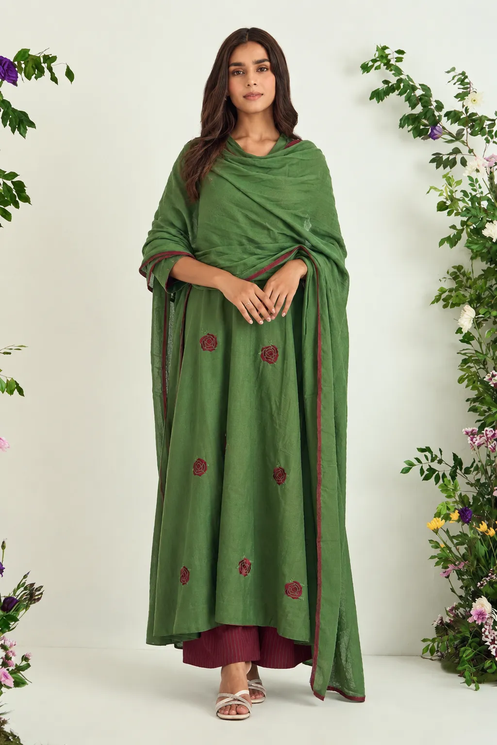 Emerald Green Embroidered Anarkali Set