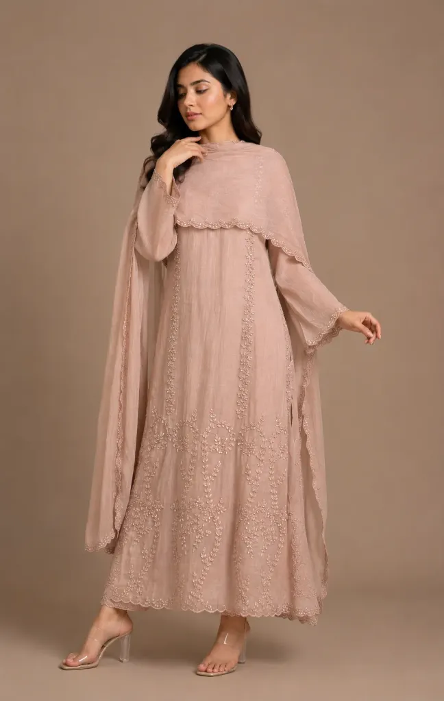 [Designer wear-0003] Pink Floral Embroidered Anarkali