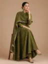 Olive Green Embroidered Anarkali Set