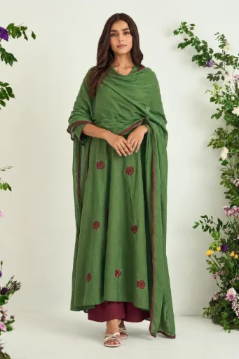 Emerald Green Embroidered Anarkali Set
